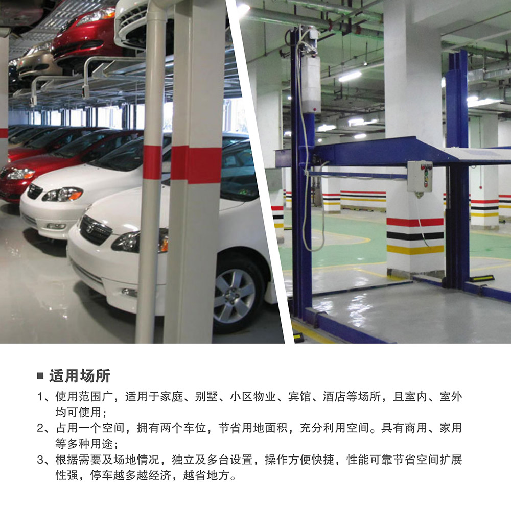 重慶倍萊兩柱簡易升降立體車庫適用場所.jpg